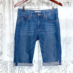 ACNE STUDIOS Hex Lena blue folded frayed hem Bermuda long jean shorts
